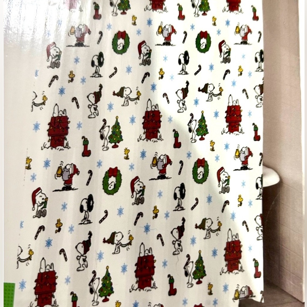 Peanuts Holiday Snoopy Fabric Shower Curtain Woodstock, Wreaths, Candy Canes